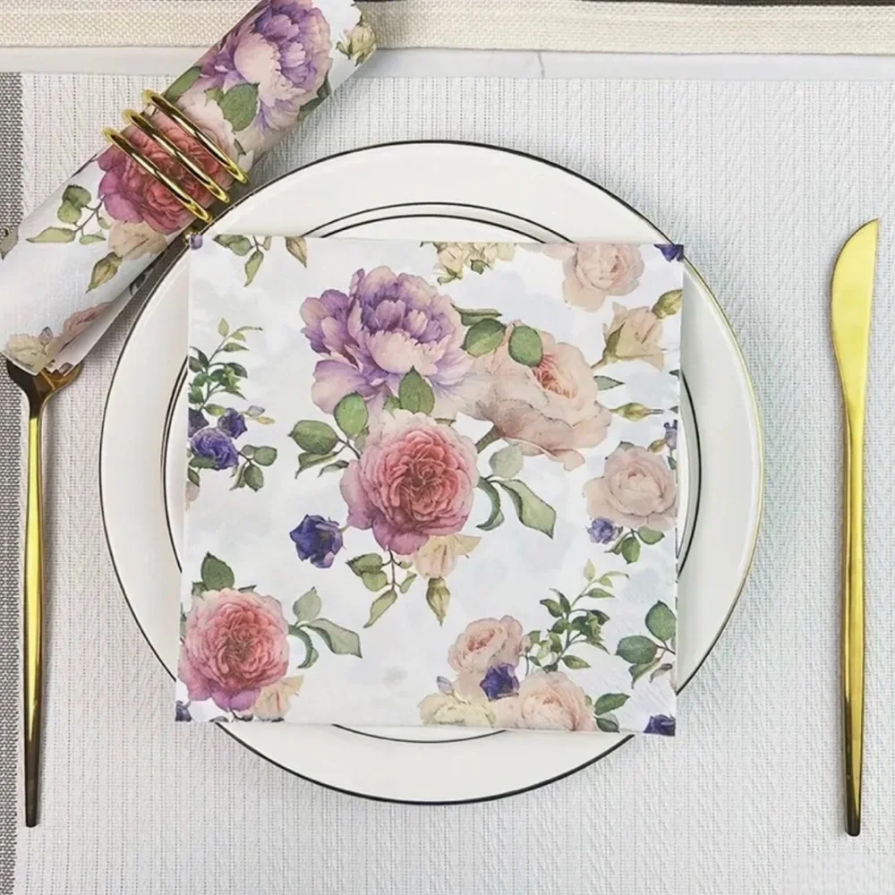 Vibrant Floral Pink & Purple Roses Luncheon Napkins (2042), 20 ct